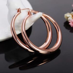New 18K Rose Gold 1.5” Round Hoop Earrings